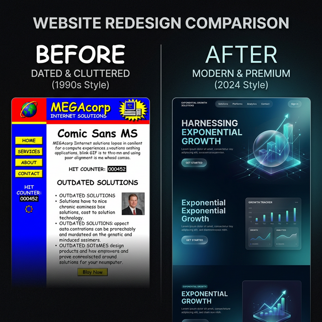 Website transformation: before and after comparison showing improved design
